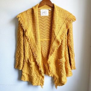 Anthropologie Angel of the North Chevron Cardigan Mustard Yellow SP